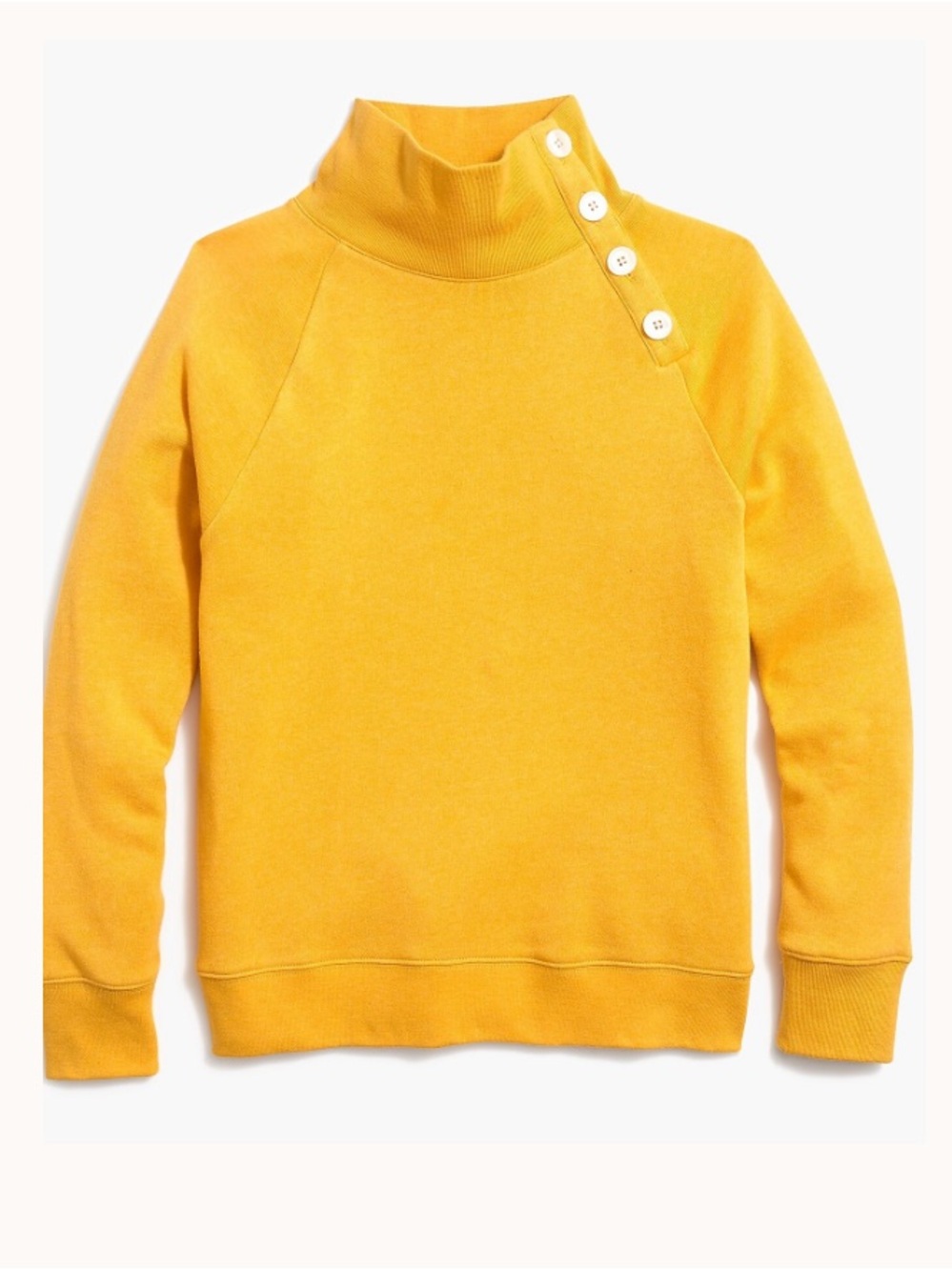 J.Crew Mustard Yellow Funnel Neck Button Sweatshirt AC689 Womens Medium